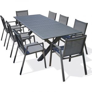 DCB Garden Ensemble repas de jardin 8 places en aluminium gris anthracite - FLORIDE
