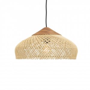 Macabane Alida - Suspension 40x40cm en rotin couleur naturelle et teck recyclé