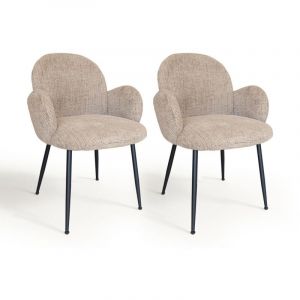 Now's Home Lot de 2 fauteuils de table en tissu et pieds en métal, ginette