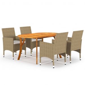 Image de VidaXL Ensemble jardin 4 Chaises résine beige et table ovale Bois d'Acacia massif