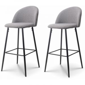 Kosmi Lot de 2 tabourets de bar gris rembourrés et pieds en métal noir