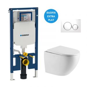 Geberit Pack WC Bati-support UP720 extra-plat + WC sans bride fixations invisibles+ Plaque Sigma 21