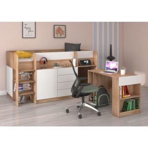 Lit mezzanine avec bureau smile gauche sonoma / blanc