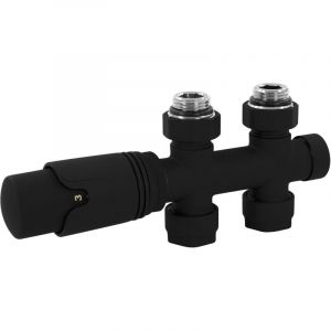 LuxeBath Set Vanne Thermostatique Multiblock Noir Forme de Passage Montage au Sol, Thermostat pour Radiateur de Salle de Bain à Raccord Central, Bloc