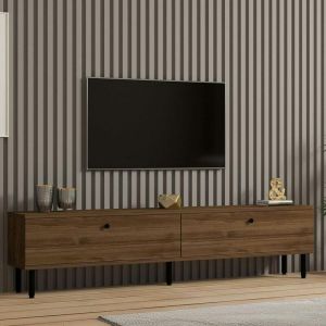 Meuble TV moderne 2 portes effet bois fonc&eacute; JENA