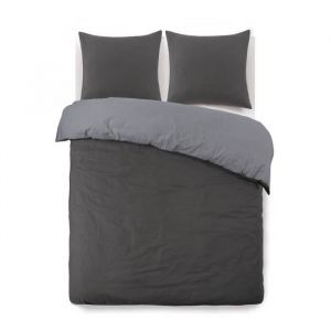 Vision Parure de couette Flanelle bicolore - 1 Housse de couette 220 x 240 cm + 2 Taies d'Oreillers 65 x 65 cm - Gris anthracite