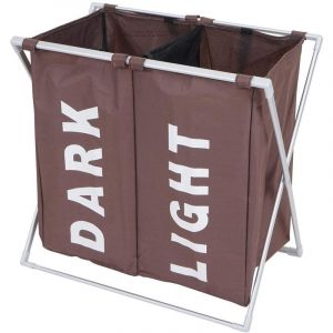 Décoshop26 Panier à linge en tissu marron 2 compartiments séparateur de couleur DEC04093
