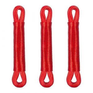 Image de Relaxdays Lot de 3 Cordes &agrave; Linge, 20 m, Noyau en Polyester, PVC, Extra Solide, &agrave; Tendre, Rouge