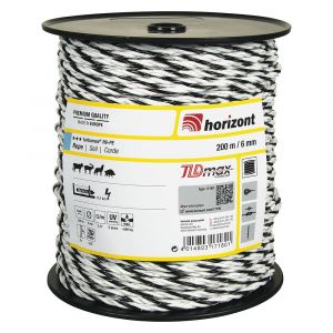 Cordon clôture électrique Turbomax R6-PE - Blanc noir - 200m 6mm