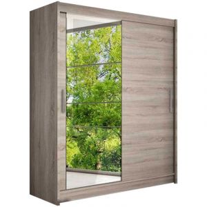 Armoire Atlanta 112, Truffe ch&ecirc;ne, 200x150x58cm, Portes d'armoire: Glissement, Nombre d'&eacute;tag&egrave;res: 0