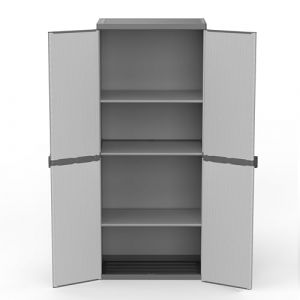 Mongardi Armoire de 4 &eacute;tages en r&eacute;sine de PVC et PP, 2 Portes, 3 &eacute;tag&egrave;res, Facile &agrave; Monter, syst&egrave;me modulaire, r&eacute;sistant, adapt&eacute; aux environnements int&eacute;rieurs et ext&eacute;rieurs, 68 L x 40 x 165 cm, Noir
