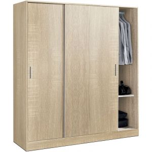 Image de Pegane Armoire / placard de rangement de 2 portes coulissantes coloris Chêne Cambrian - longueur 182 x profondeur 56 x hauteur