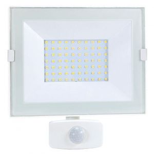 Tibelec Projecteur led blanc IP44 50W avec détecteur ifr - L.195 x H.200MM