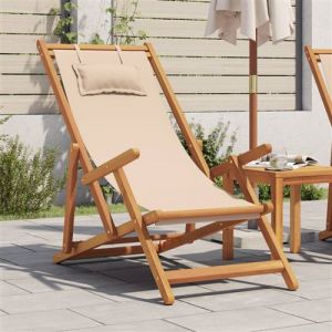 VidaXL Chaise pliable de plage beige bois massif d'eucalyptus et tissu