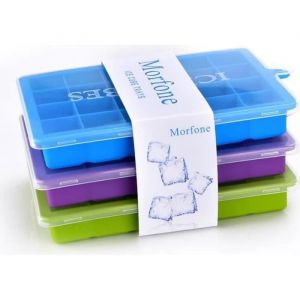 Bac à Glaçons, Lot de 3 Moule à Glaçons avec Couvercle, 24 Cubes Chaque Moule Bac à Glaçons en Silicone à Démoulage Facile,Sans
