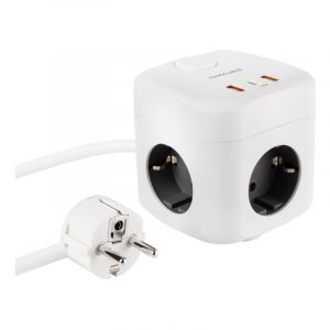 Image de Nano cable Multiprise 10.37.0011 Cube 3 prises 3 USB GaN PPS PD 20W interrupteur 1,4 m blanc