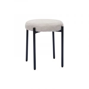 Miliboo Tabouret bas empilable en tissu effet velours textur&eacute; beige et m&eacute;tal noir H41 cm KIKO