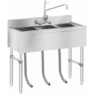 Royal Catering Evier Plonge professionnelle Inox RCHS-5 (3 bassins 100x50x97cm rebord : 10cm profondeur des bassins : 25cm)