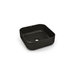 Bathco - Vasque céramique à poser carrée dinan 40 - Noir Mat - L385 x l385 x H135 mm
