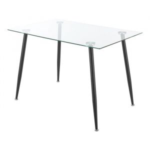 Table de salle à manger verre trempé acier 75 x 110 x 70 cm noir - Transparent