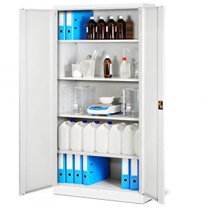 Jan Nowak Armoire de Bureau Métallique 4 étagères tôle d'acier revêtement en Poudre 195 cm x 90 cm x 40 cm (Blanc)