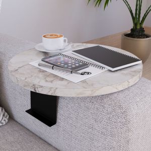 Plateau d'accoudoir de canapé Kuleskyd Ø 34 cm effet marbre blanc [en.casa]