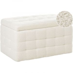 Beliani Bout de Lit 72 x 42 cm en Velours avec Rangement Capitons Boucl&eacute; Blanc Doux Michigan