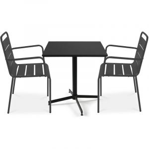 Oviala Table de jardin bistrot rabattable carrée en métal et 2 fauteuils Palavas Palavas - Gris