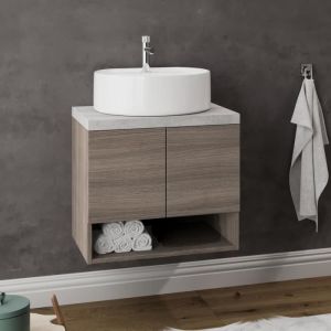 Saniverre - oslo Meuble 2 portes pour vasque &agrave; poser largeur 60 cm Ch&ecirc;ne fum&eacute; & plan gris b&eacute;ton - Ch&ecirc;ne fum&eacute; & plan gris b&eacute;ton