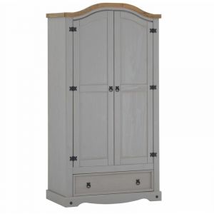 Image de Idimex Armoire RAMON penderie pour vêtements en pin massif gris et brun avec 2 portes et 1 tiroir, meuble de chambre style mexicain en bois