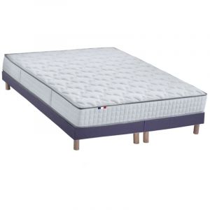 Ensemble Matelas Ressorts COSMOS + Sommier Made in France Dimensions 2x80 x 200 cm, Sommier Bleu denim