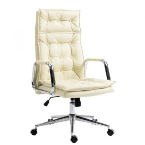 Image de CLP Chaise de Bureau Sotira en v&eacute;ritable Cuir Ajustable Pivotant Pi&egrave;tement en M&eacute;tal, Cr&egrave;me