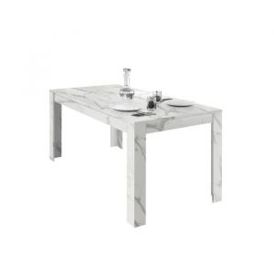 Table extensible colomarmo, coloris blanc effet marbre - Id&eacute;al pour une salle &agrave; manger design et tendance - Blanc