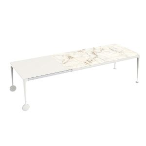 Magis Table Extensible Avec Roues Big Will (Marbre Blanc Calacatta Et Blanc Mat - Pieds En Aluminium Peint Et Plateau En Grès)