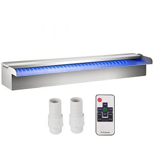 VEVOR Fontaine de la Piscine, Étang Argent 220?V en Acier Inoxydable Cascade Bassin Extérieur 60 x 11.5 x 8?cm avec 2 Conduits d'Eau et un Télécommande, pour Décoration à l'Étang et la Piscine