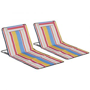 Outsunny Lot de 2 tapis de plage pliants matelas de plage avec dossier réglable 5 positions, appui-tête réglable, tissu Oxford, sac de transport inclus, dim. 124L x 53l x 35-45H cm