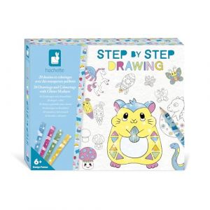 Janod Step by Step Drawing - Apprendre à Dessiner - 20 Modèles + Feutres Pailletés - Jeu Apprentissage - Apprentissage Dessin et Concentration – Dès 6 Ans – J09157