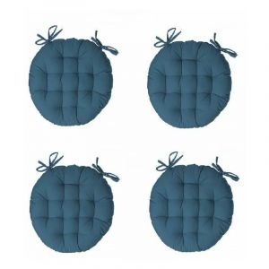 Image de Easydistri Galette De Chaise Ronde Lot De 4 D 38 Cm Bleu Canard