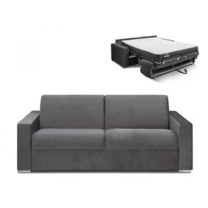 Canap&eacute; 4 places convertible express en velours anthracite - Couchage 160 cm - Matelas 22 cm avec m&eacute;moire de forme CALITO