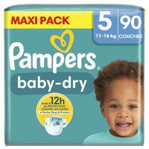 Pampers Couches Bébé Baby-dry 11 - 16 Kg Taille 5 - Le Pack De 90 Couches