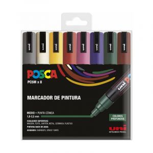 Posca UNI Lot de 8 marqueurs PC5M à pointe conique Couleurs foncées