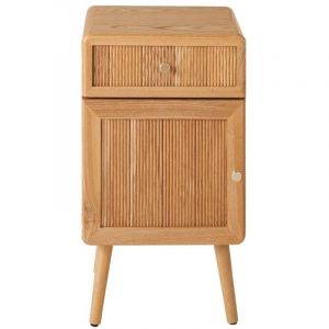 Calicosy Chevet 1 porte 1 tiroir fa&ccedil;ades lamell&eacute;es H71 cm - Effet Bois clair