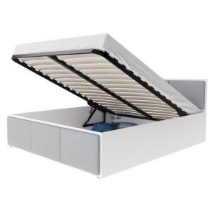 Lit Panama T 160x200 + coffre - Sommier inclus Blanc - Gris clair
