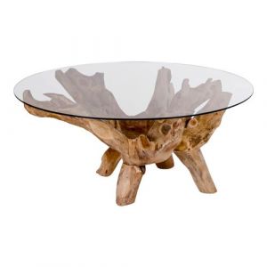 Rama - Table Basse Ronde Ø110cm Teck Brut et Plateau Verre
