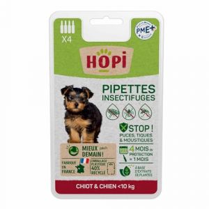 HOPI Pipette Anti Puces Chien et Chiot de moins 10 kg - 4 mois de Protection Antiparasitaire efficace - Fabriqu&eacute; en France