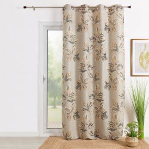 Home maison Rideau poly-lin imprimé fleur aquarelle Jaune Ocre 140x260 cm