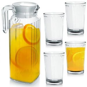 Set De Vaisselle - Excellent Houseware - Dzbanek Et Szklanki - 1,1l - Verre Transparent - Couvercle Blanc