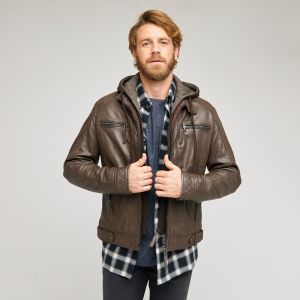 Image de JULES Blouson cuir col biker Marron Homme