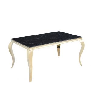 Table Repas baroque 6 à 8 personnes Gold verre Marbre noir 180X90cm