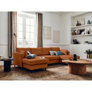 Anna - canap&eacute; panoramique en U - 7 places - convertible avec coffre - en velours - Rouille